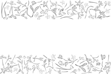 Vector frame with black microgreen. Herbs - carrots, chicory, purslane, radishes, beets, shungiku, cabbage, cabbage, alfalfa, green onions, Pak Choy, broccoli, mustard, lettuce on a white background.