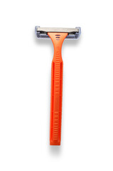 Disposable shaving razor orange on white isolated background