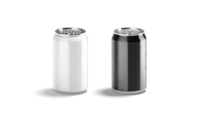 Blank black and white aluminum 330 ml soda can mockup, isolated