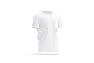 Blank white wrinkled t-shirt mockup, side view