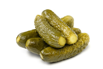 Fresh pickled or fermented cucumbers isolated on white background. Home preservation