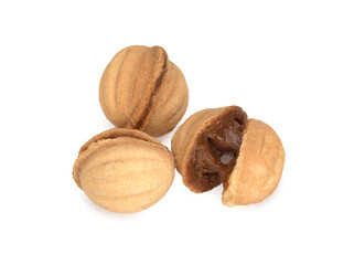 Three sandy cookies isolated on the white background, sandy nuts