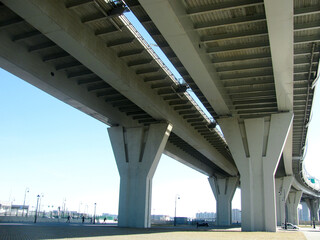 View under two highway bridge tracks