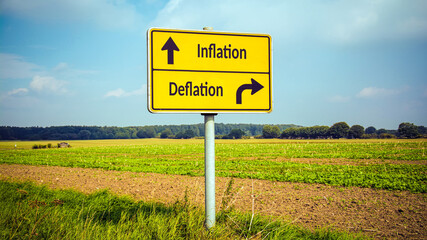 Obraz premium Street Sign Inflation versus Deflation