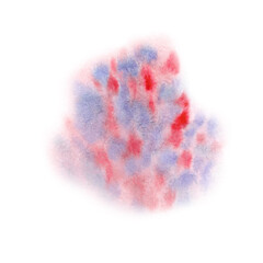 Hand-painted watercolor paint wash, abstract fill of purple, blue, red and pink colors isolated on white background. Handmade background.