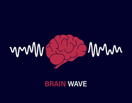 Human Brain Waves. Brain Activity Wave concept. Pink Mind with Mental Wave. Isolated blue background. Vector illustration