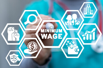 Medical concept of minimum wage. Medicine staff minimum salary management.