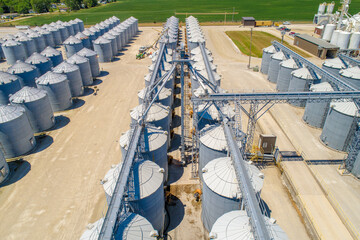 Aerial Overhead view of massive Grain Storage facility. Rows and Rows of Silos © Aaron