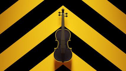 Yellow Black Violin with Yellow an Black Chevron Background 3d illustration render © paul