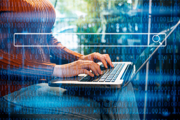 Searching Browsing Internet Data Information with blank search bar.businessman working with smart...