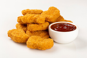 Fried chicken nuggets isolated on the white background.