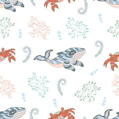vector graphic seamless pattern with sea animals 01