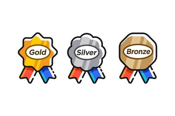 gold silver bronze 1st 2nd 3rd medal first place second third award winner badge guarantee winning prize ribbon symbol sign icon logo template Vector clip art illustration