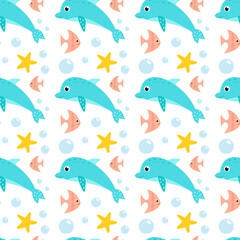 Seamless pattern with sea animals. Vector illustration