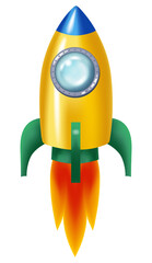 Cartoon colorful rocket. Cute of spaceship isolated on white background. Creative idea.