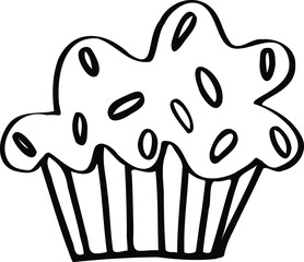 cupcake with decoration vector isolated black and white outline element for coloring