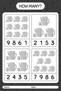 How many counting game with arabic teapot. worksheet for preschool kids, kids activity sheet, printable worksheet