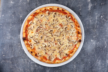 fresh pizza on the white plate