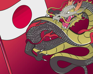 japanese flag and dragon