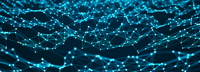 Corrupted network or connection. Abstract digital background of points and lines. Glowing plexus. Big data. Abstract technology science background. 3d rendering