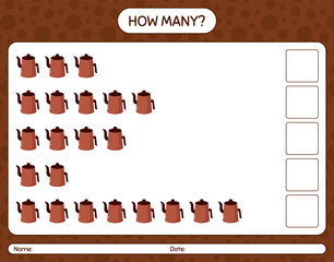 How many counting game with arabic teapot. worksheet for preschool kids, kids activity sheet, printable worksheet