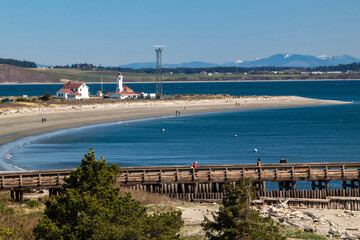 Harbor view of dock and lighthouse in Port Townsend, Washington  - 428880955