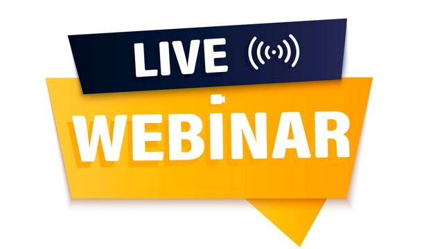 Webinar, video broadcast. Seminar live. Baner, badge, sticker of online training, live lessons. Business education
 Internet conference. Vector image.