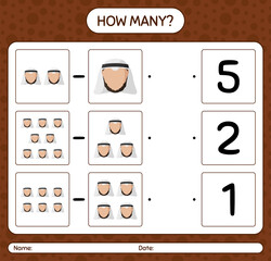 How many counting game with Arabian. worksheet for preschool kids, kids activity sheet, printable worksheet