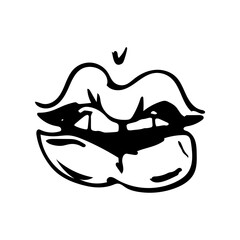 Vector illustration of cheeky lips with teeth. Hand drawn icon and symbol for print, poster, sticker, card design, t-shirt design, textile, fashion magazine.