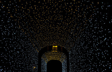 Light tunnel at night