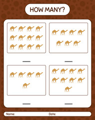 How many counting game with camel. worksheet for preschool kids, kids activity sheet, printable worksheet