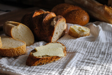 Fresh crispy bread. Buttered toast.