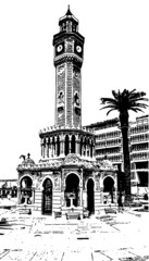 Obraz premium Clock Tower at the Konak Square, izmir, Turkey built to honor the Ottoman Sultan, Abdulhamit II.