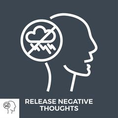 Release Negative Thoughts Thin Line Vector Icon Isolated on the Black Background.