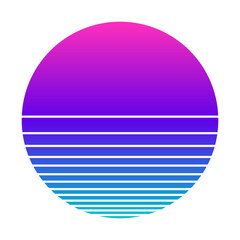Retro sunset in the style of the 80s-90s. Abstract gradient background. Purple and blue colors. Design template for logo, badges, banners, prints. Vector illustration on isolated white background