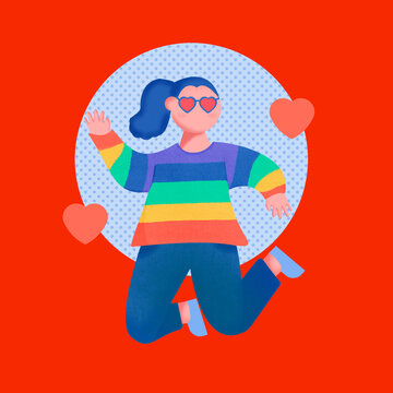 Mujer adolescente lesbiana saltando