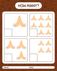 How many counting game with praying. worksheet for preschool kids, kids activity sheet, printable worksheet