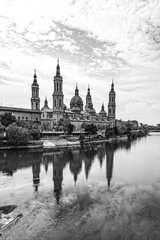 landscape Nuestra Señora del Pilar Cathedral Basilica view from the Ebro River in a spring day
