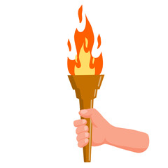 Hand holding torch. Symbol of Olympic Flame and sports.