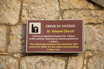 St. Vinsent Church in old town of Vela Luka, Korcula island, Croatia