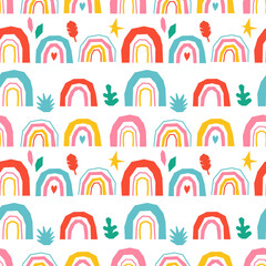 Seamless children's pattern with rainbow. Vector background