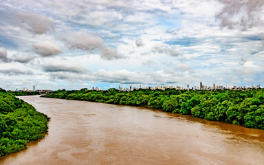 panoramic view of Cuiab&aacute;, Mato Grosso by the turbulent Cuiab&aacute; River