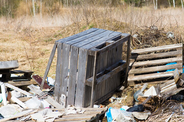 Garbage dump in the woods, forest. Ecological problems