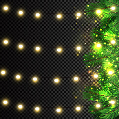 Glowing Christmas lights. Garlands, Christmas decorations lights effects. Happy New Year.
