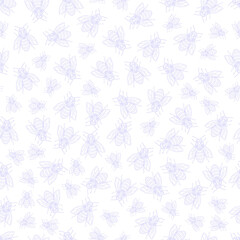 Royal honey bee isolated on a white background. Violet vector drawing. Graphic contour illustration. Seamless pattern for design.