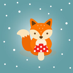 vector illustration animal character cute happy design cartoon fox banner orange lettering colorful child lovely baby garden comic little art kitten funny card kitty smile graphic background 
