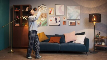 Asian woman using phone with AR 3D liar scan sensor, building mixed augmented reality model, Chinese student using vr technology in living-room on distance learning during lockdown, remote work. - Powered by Adobe