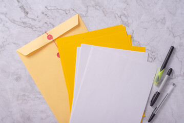 Office or student work table with items for work