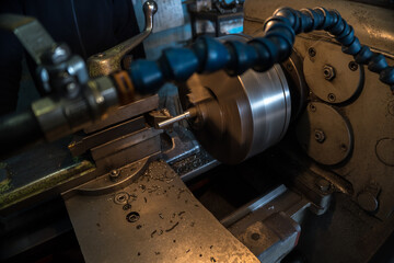 old lathe at work metal machining