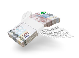 Money banknotes 200 reais brazil isolated background white. 3D illustration. 